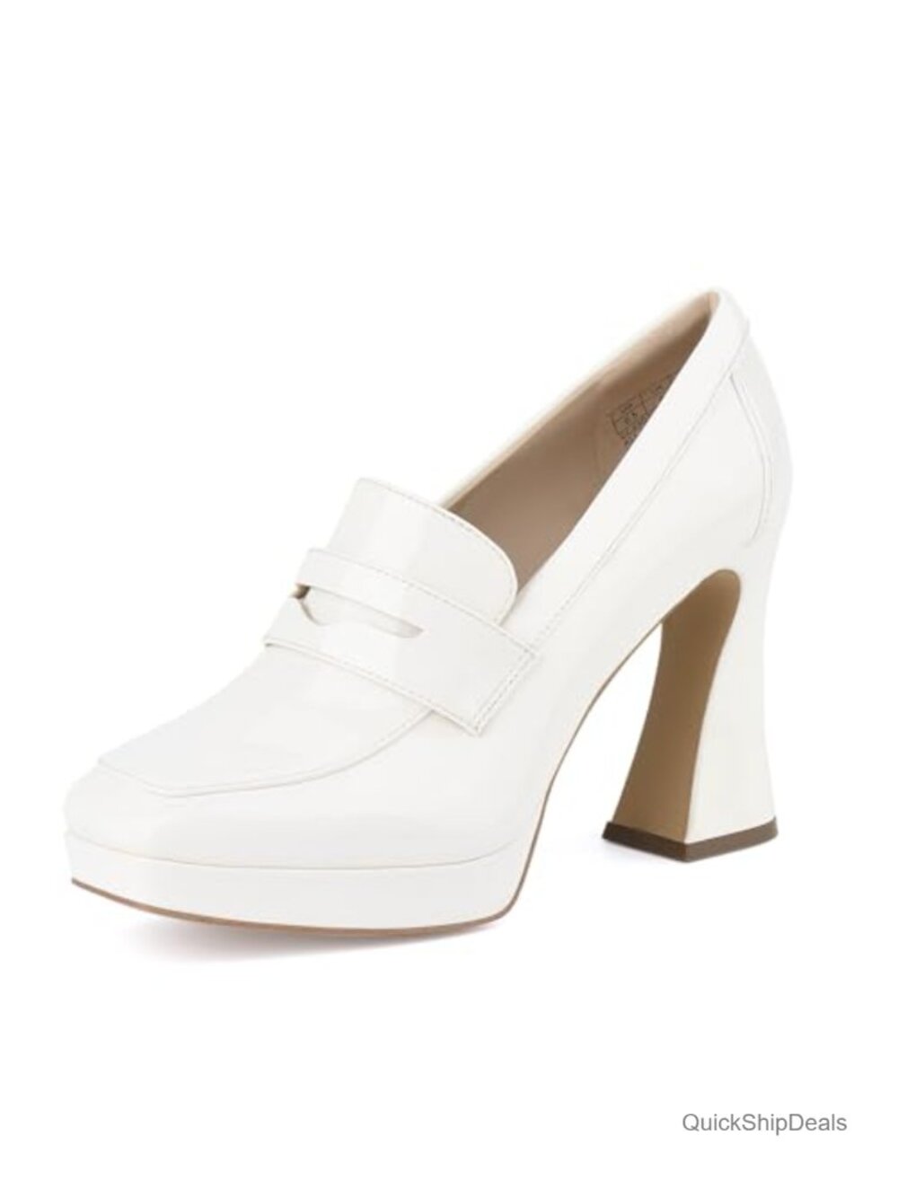 Platform Penny Loafer Heels Square Toe Chunky Block Slip On Dress Pumps